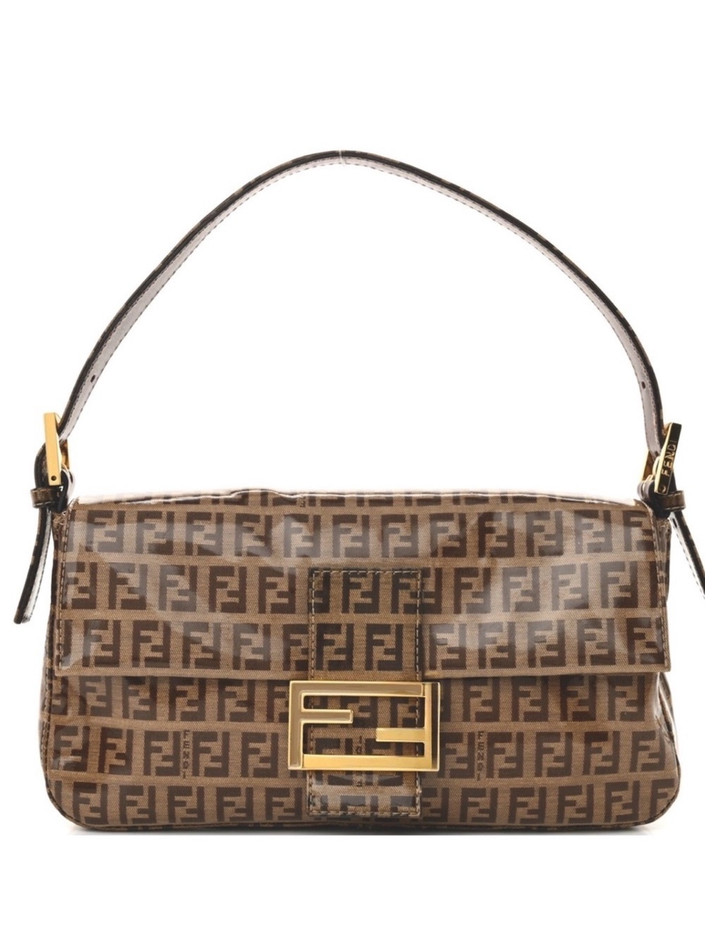 AUTH RARE FENDI zucchino Baguette Clear vinyl coated canvas Bag Like New Rare
